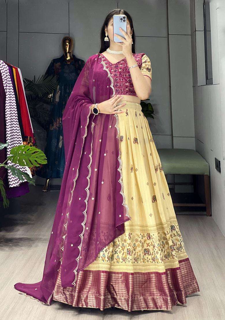 Wine Printed Marshmellow Rico Lehenga Set - Indya