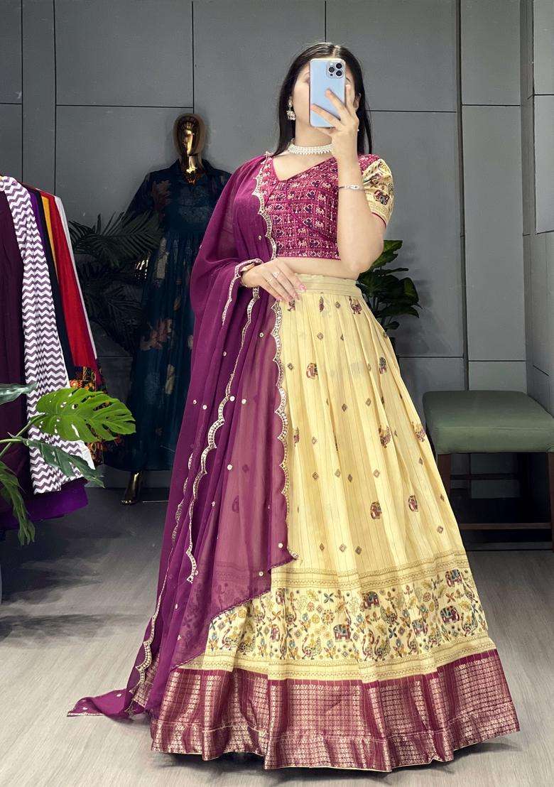 Wine Printed Marshmellow Rico Lehenga Set - Indya