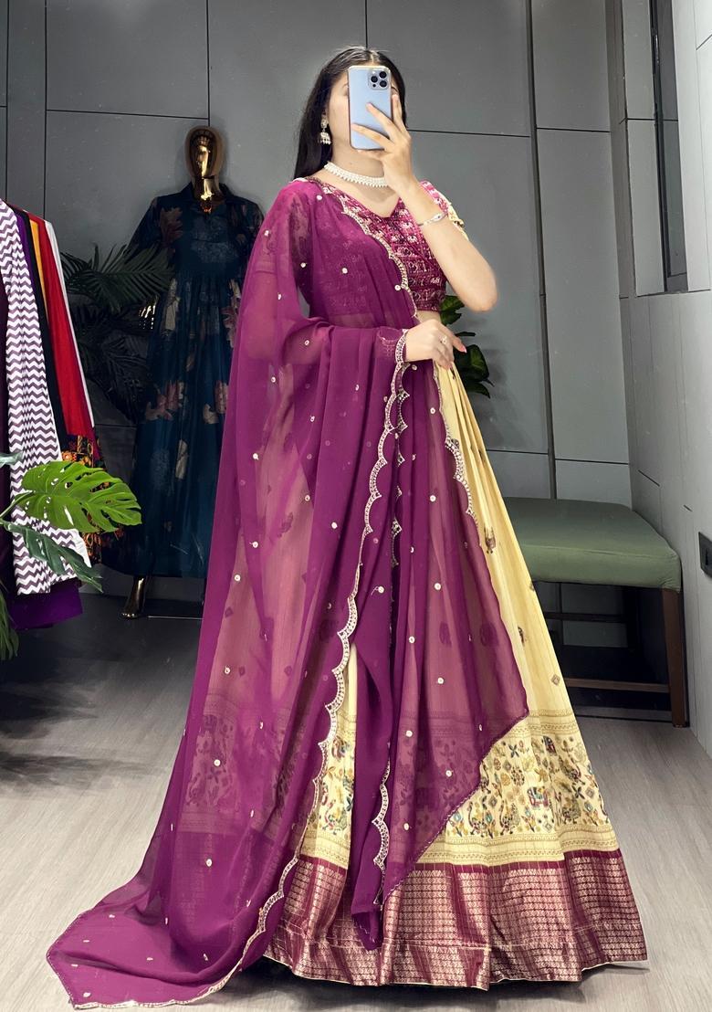 Wine Printed Marshmellow Rico Lehenga Set - Indya