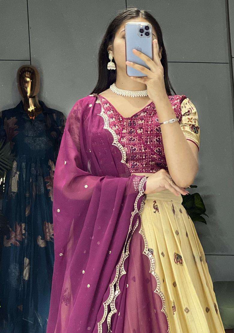 Wine Printed Marshmellow Rico Lehenga Set - Indya
