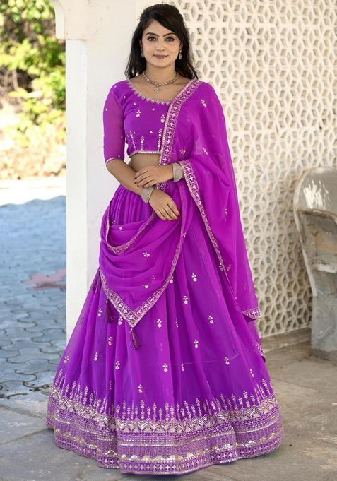 Purple Embroidery Georgette Lehenga Set