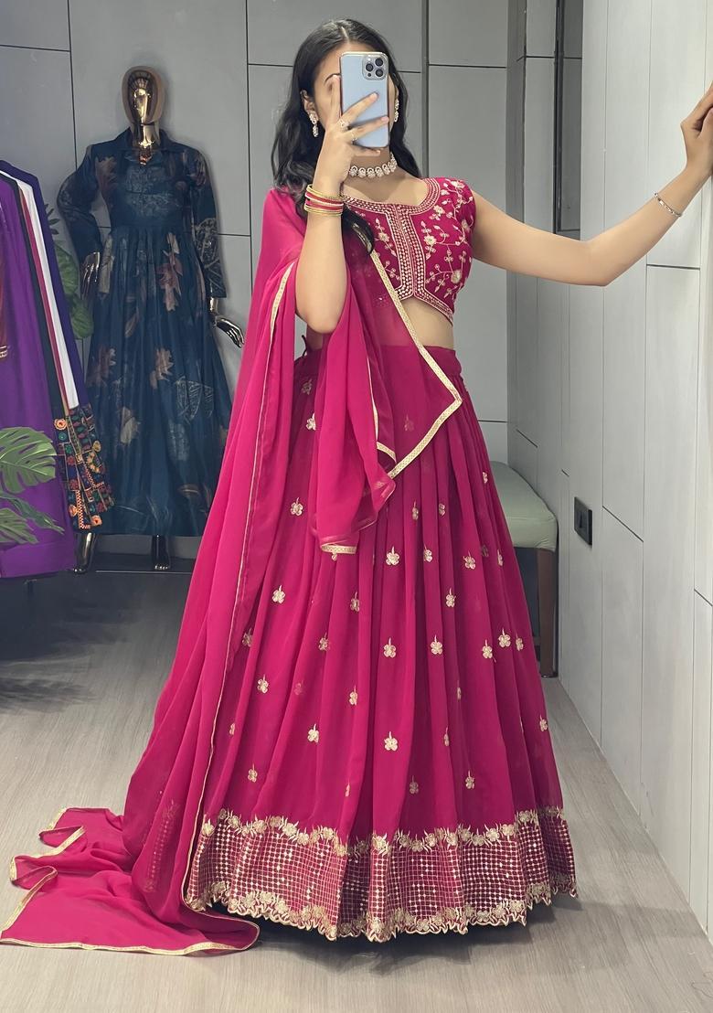 Rani Pink Embroidery Georgette Lehenga Set - Indya