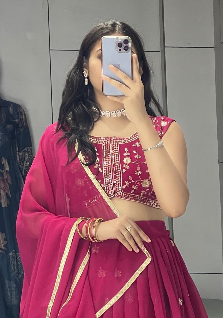 Rani Pink Embroidery Georgette Lehenga Set - Indya