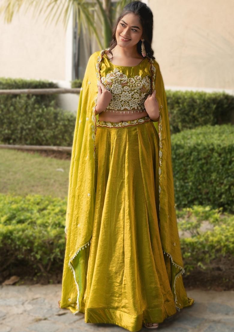 Gold Beads Work Fendy Lehenga Set - Indya