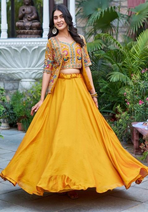 Yellow Embroidered Silk Lehenga Set
