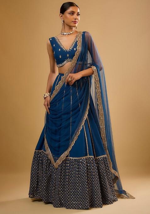 Royal Blue Embroidery Georgette Lehenga Set