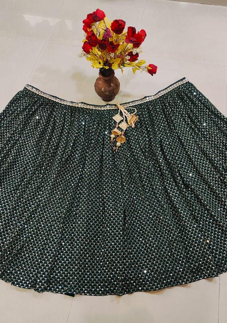 Green Embroidery Georgette Lehenga Set - Indya