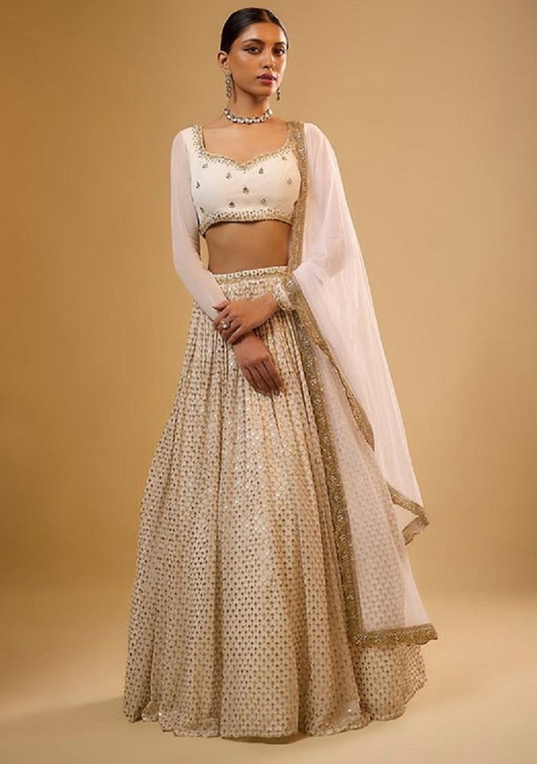 White Embroidery Georgette Lehenga Set - Indya