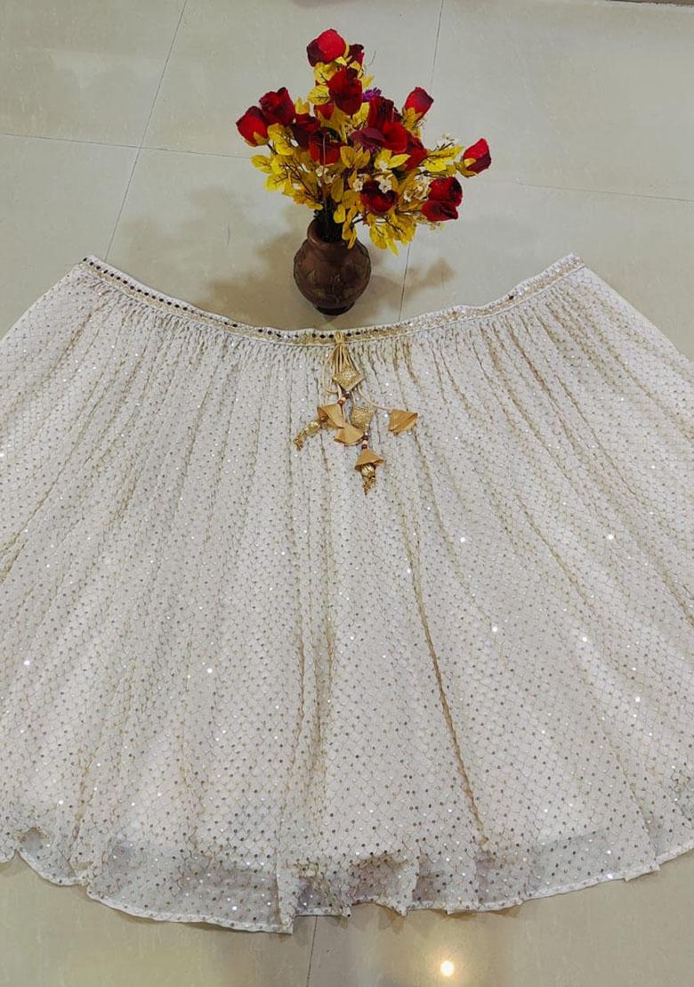 White Embroidery Georgette Lehenga Set - Indya
