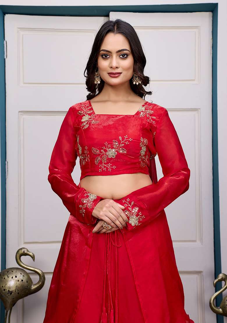 Magenta Silk Blend Lehenga Set with Embroidery for Diwali | Wedding & Festive Wear - Indya