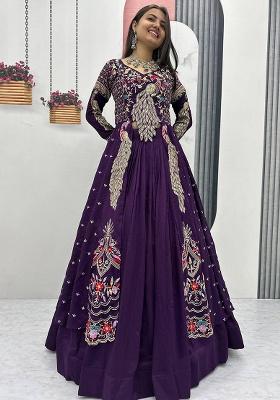 Purple Embroidery Silk Lehenga Set
