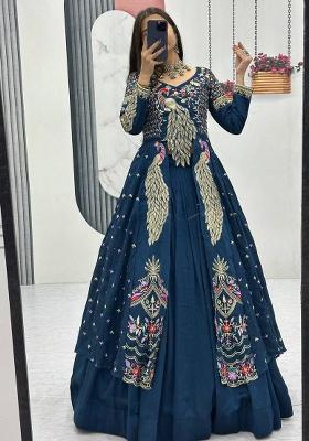 Rama Green Embroidery Silk Lehenga Set