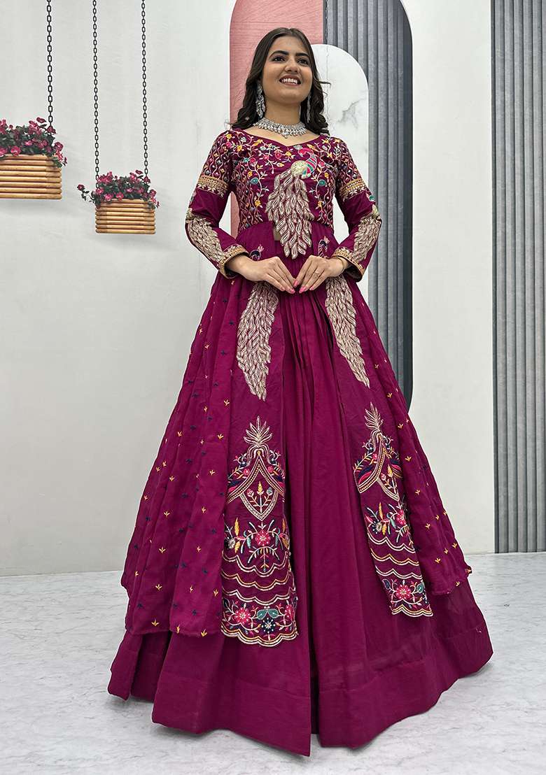 Pink Embroidery Silk Blend Lehenga Set for Diwali and Festive Wear - Indya