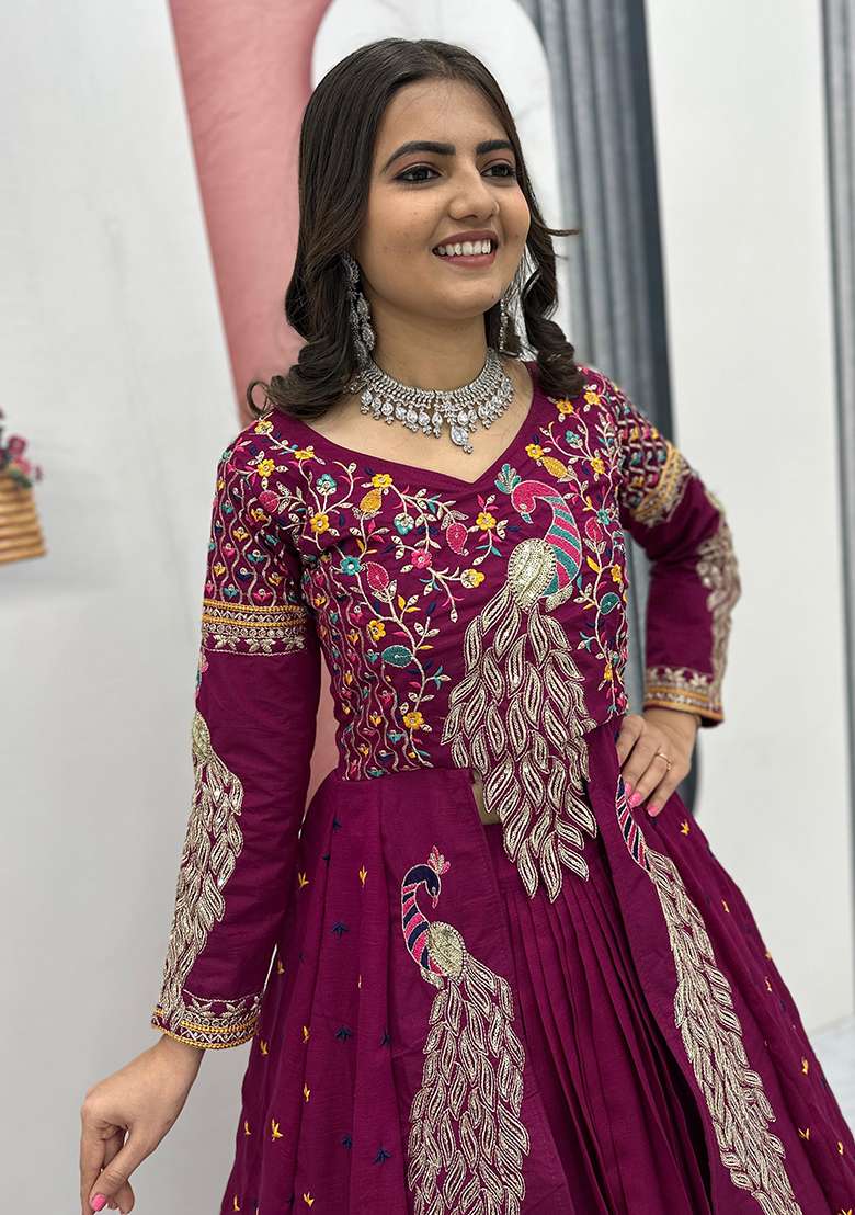 Pink Embroidery Silk Blend Lehenga Set for Diwali and Festive Wear - Indya
