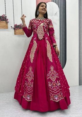 Red Embroidery Silk Lehenga Set