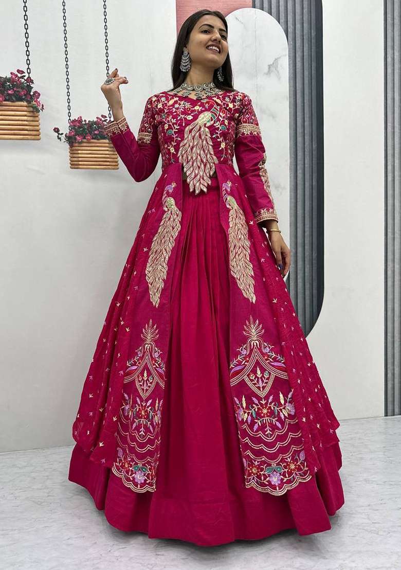 Red Embroidery Silk Blend Lehenga Set for Diwali and Festive Wear - Indya
