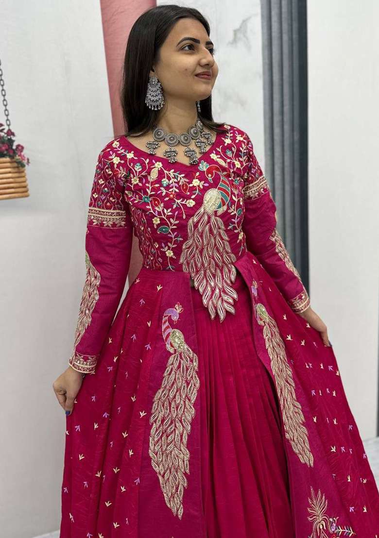 Red Embroidery Silk Blend Lehenga Set for Diwali and Festive Wear - Indya