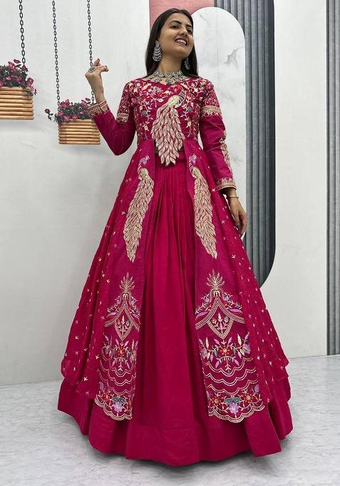 Red Embroidery Silk Lehenga Set