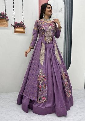 Lavender Embroidery Silk Lehenga Set