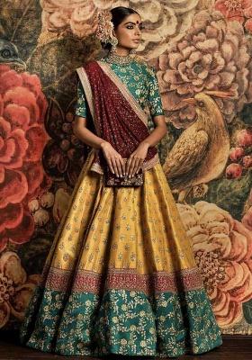 Yellow Embroidered Silk Lehenga Set