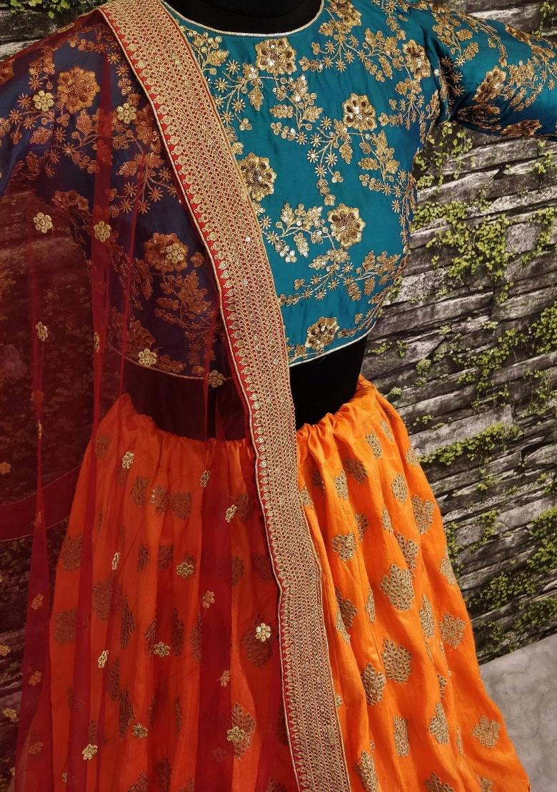 Yellow Embroidered Silk Lehenga Set - Indya