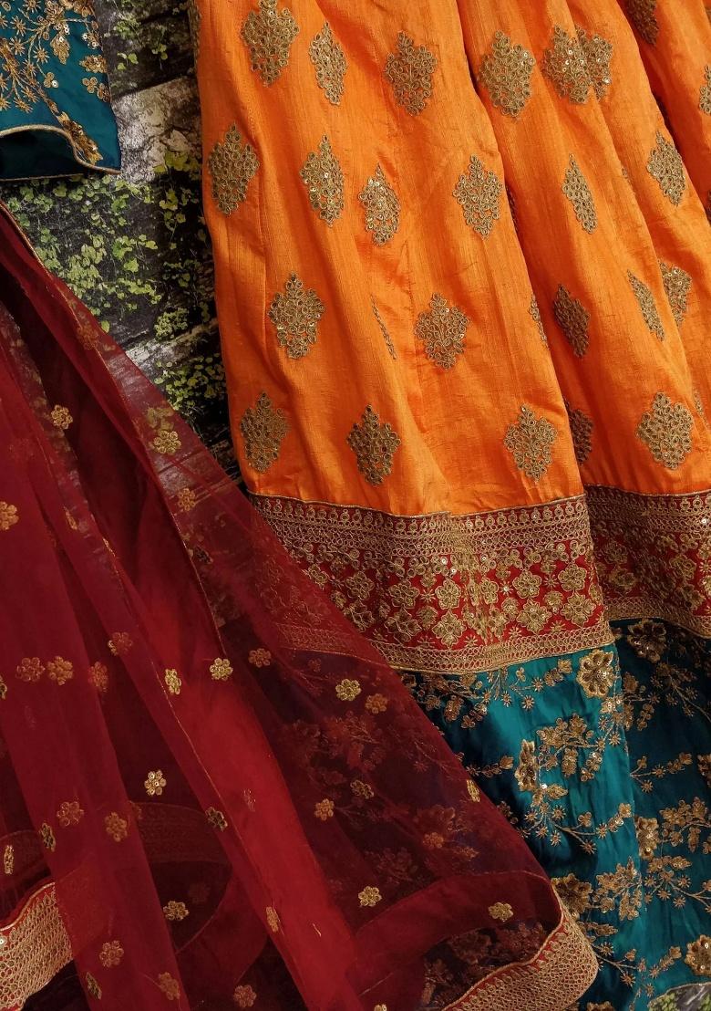 Yellow Embroidered Silk Lehenga Set - Indya