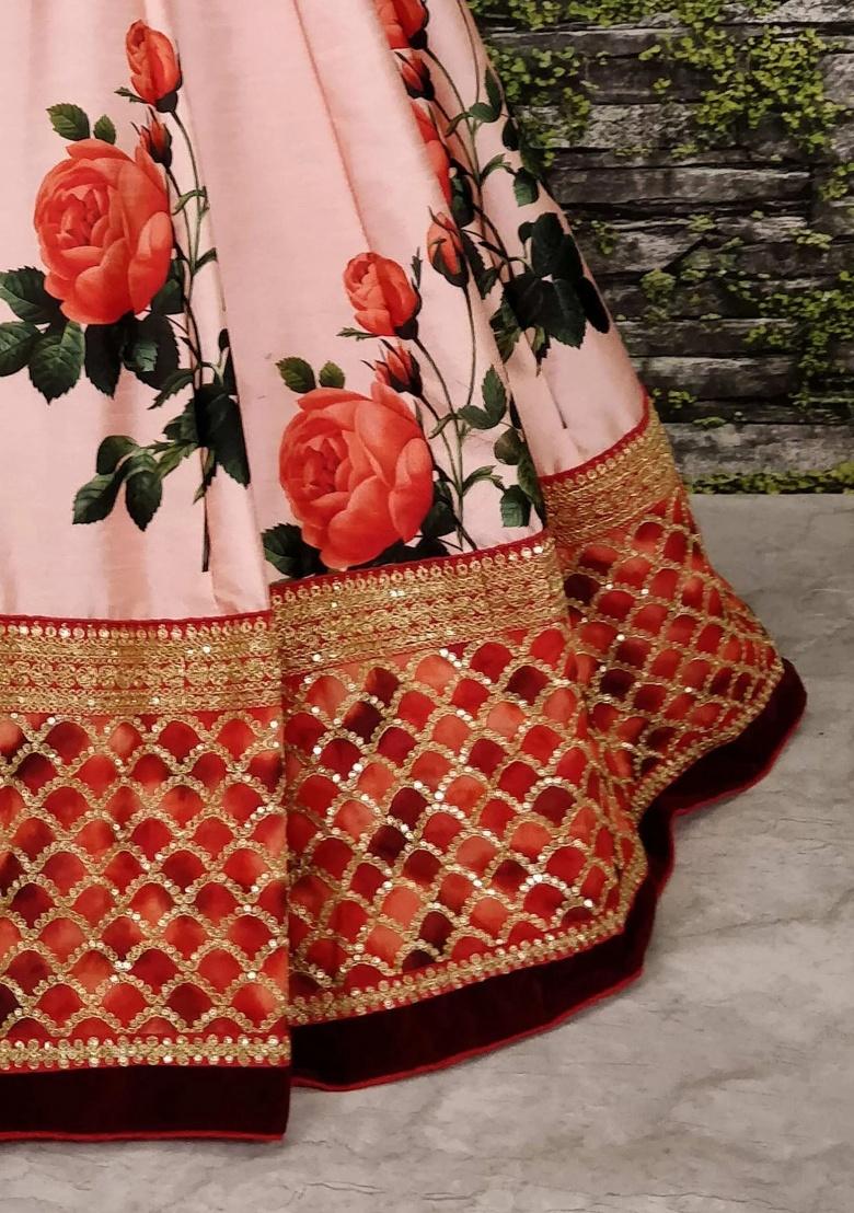 Pink Embroidered Silk Lehenga Set - Indya