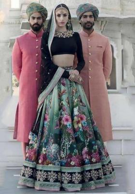 Blue Embroidered Silk Lehenga Set