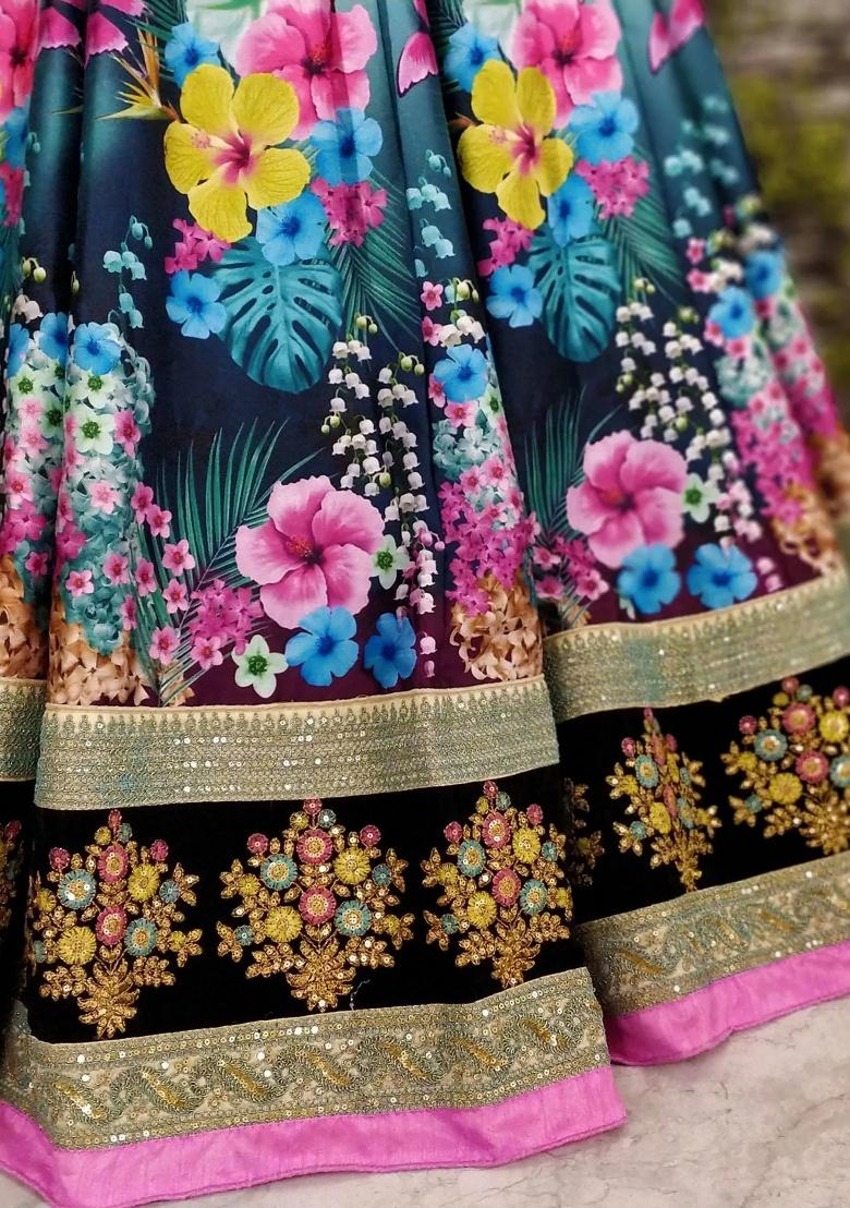 Blue Embroidered Silk Lehenga Set - Indya