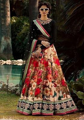 Multicolor Embroidered Silk Lehenga Set