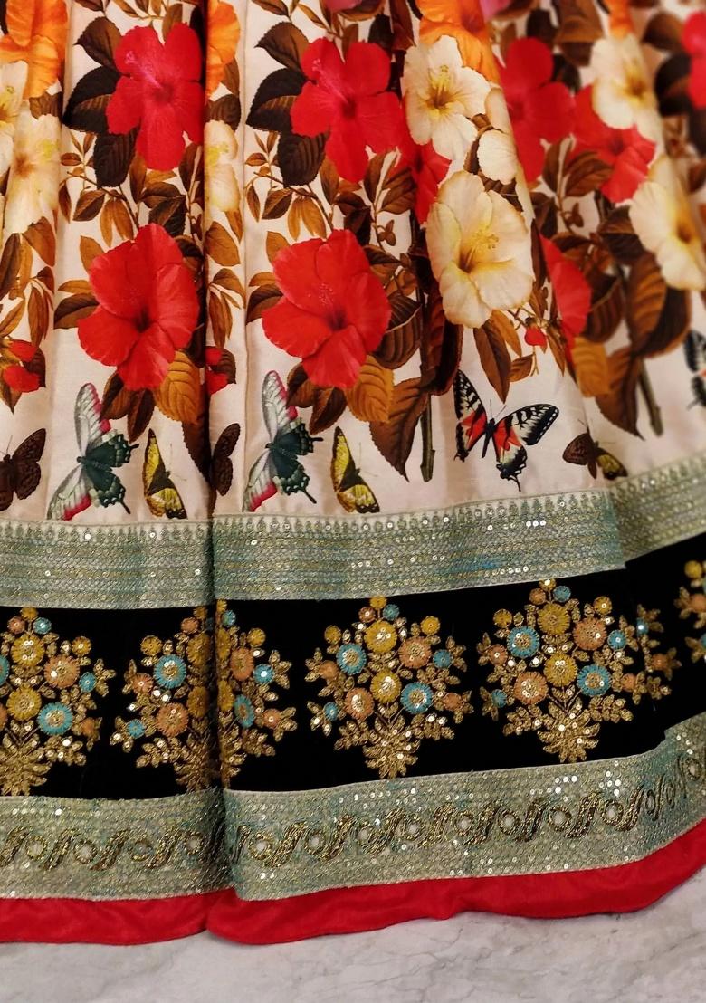 Multicolor Embroidered Silk Lehenga Set - Indya