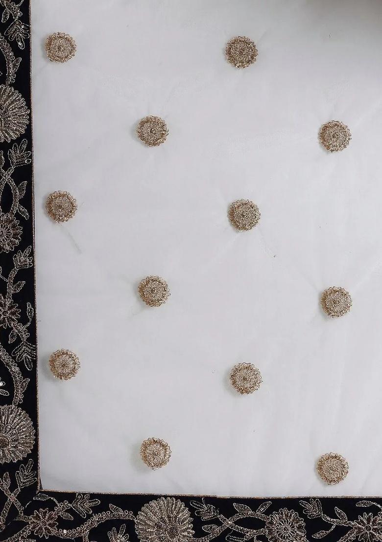 Navy Blue Embroidered Velvet Lehenga Set - Indya