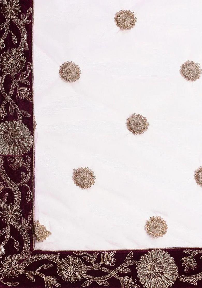 Purple Embroidered Velvet Lehenga Set - Indya