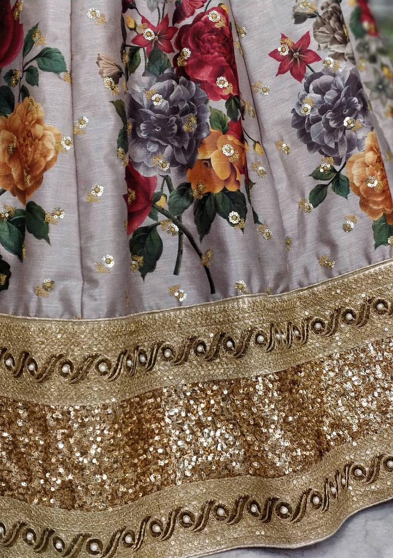 Grey Embroidered Silk Lehenga Set - Indya