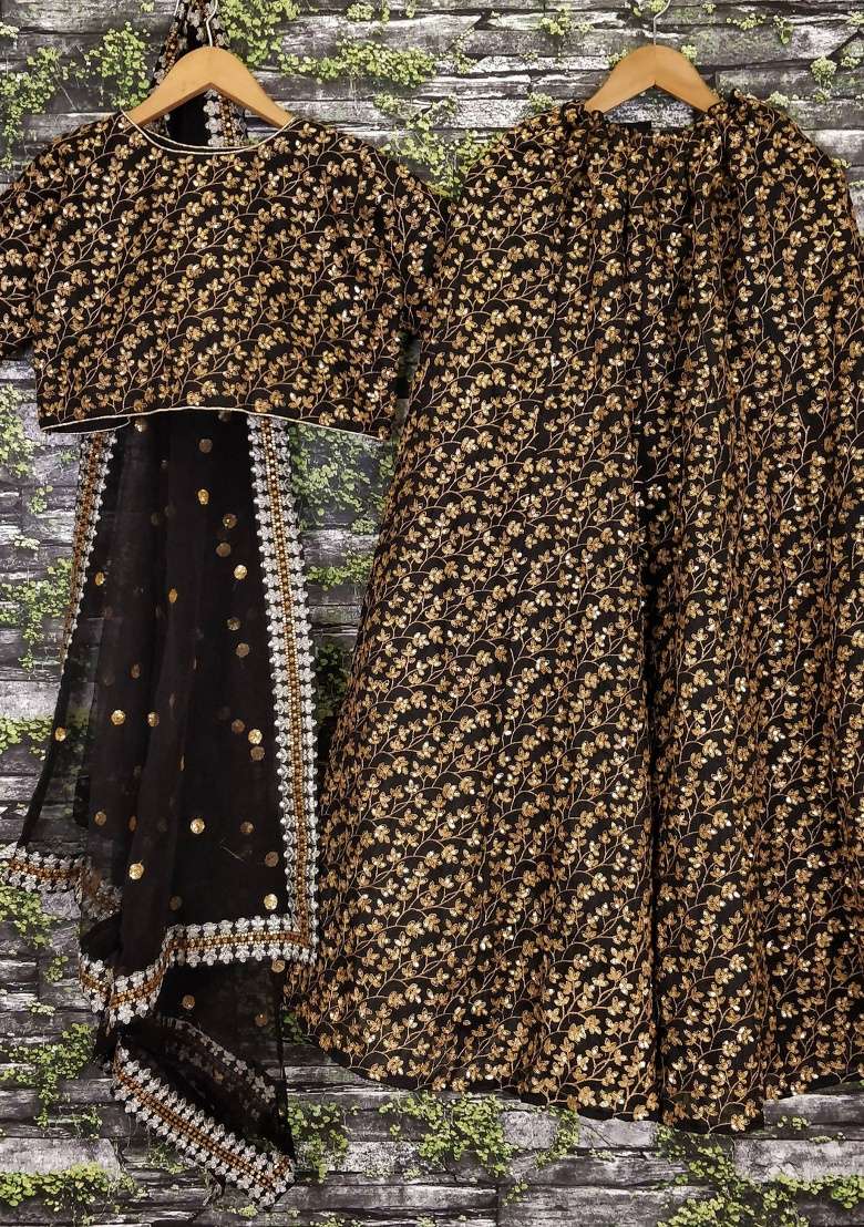 Black Embroidered Silk Blend Lehenga Set for Diwali and Festive Wear - Indya