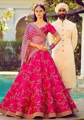 Pink Embroidered Silk Lehenga Set