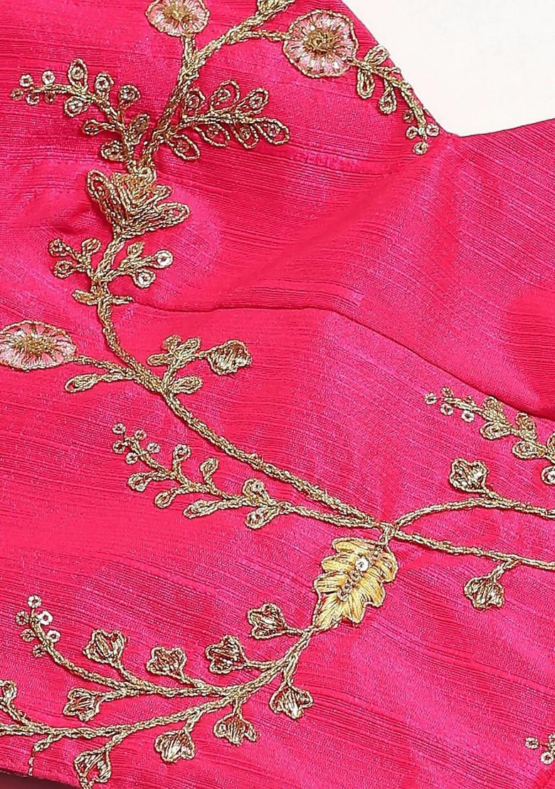 Pink Embroidered Silk Lehenga Set - Indya