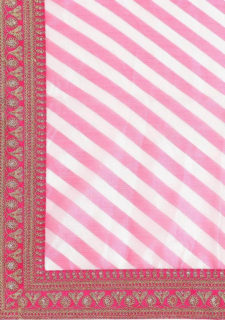 Pink Embroidered Silk Lehenga Set - Indya