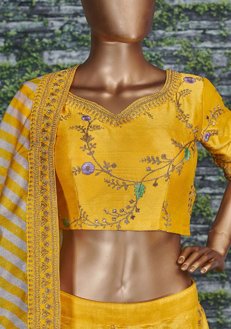 Yellow Silk Blend Lehenga Set with Embroidered for Diwali | Wedding & Festive Wear - Indya