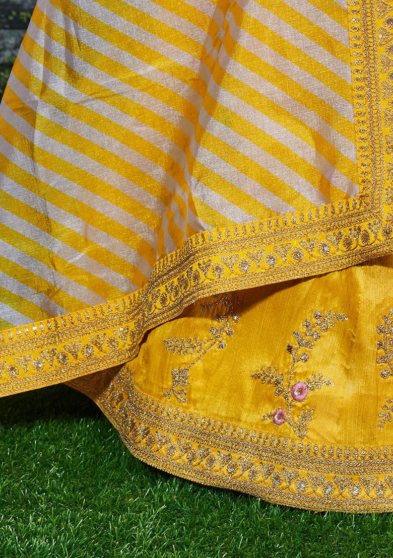 Yellow Embroidered Silk Lehenga Set - Indya