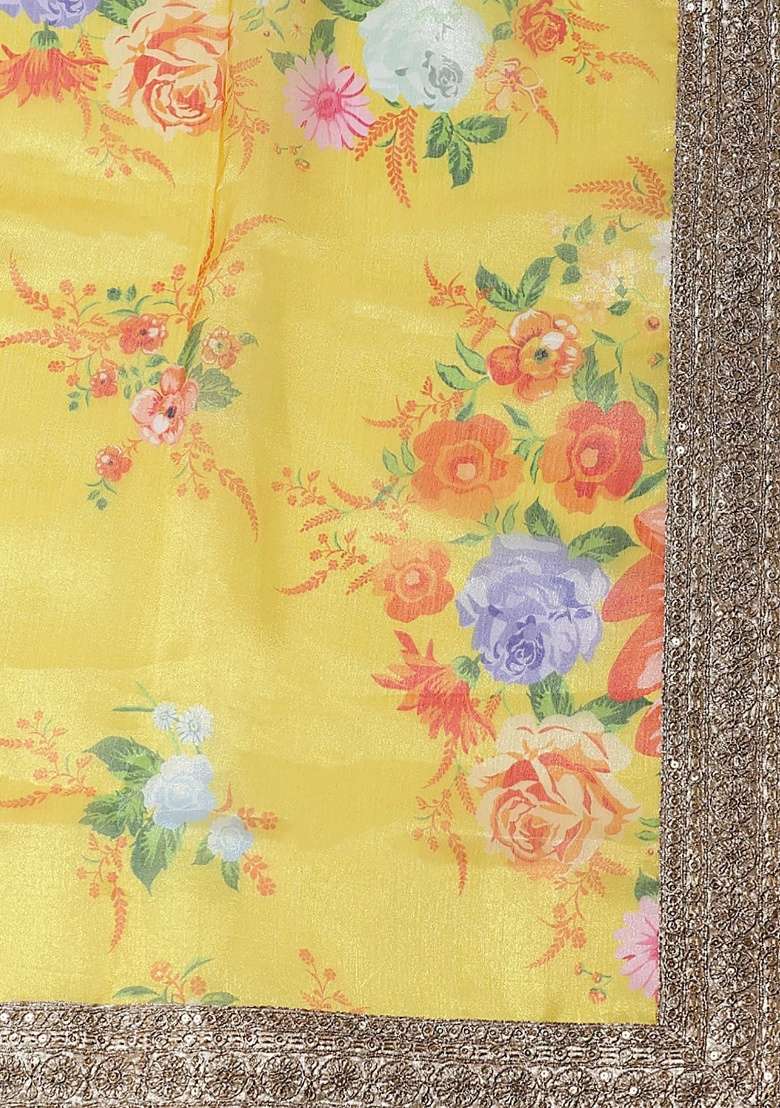 Yellow Organza Lehenga Set with Embroidered for Diwali | Wedding & Festive Wear - Indya