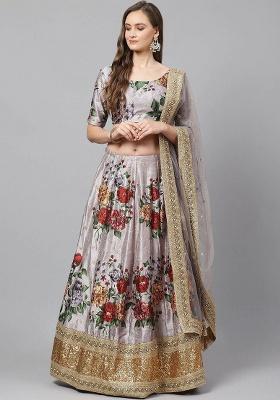 Grey Embroidered Silk Lehenga Set