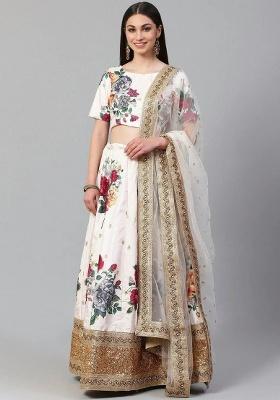 Cream Embroidered Silk Lehenga Set