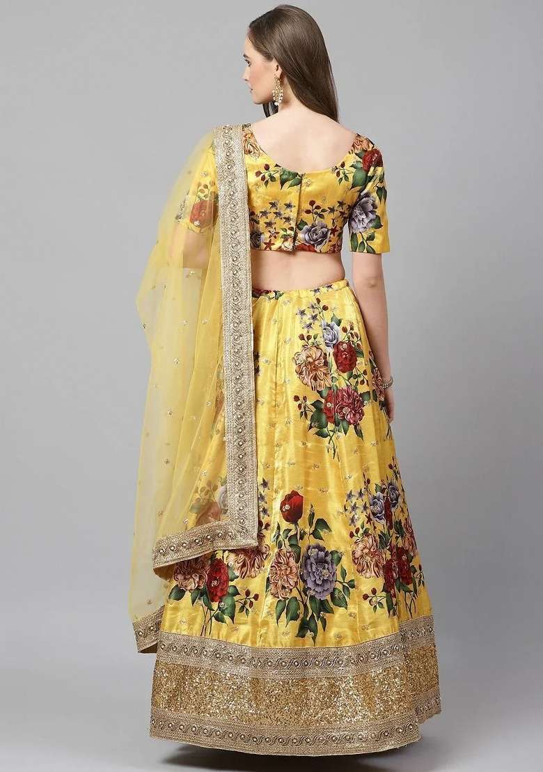 Yellow Embroidered Silk Blend Lehenga Set for Diwali and Festive Wear - Indya