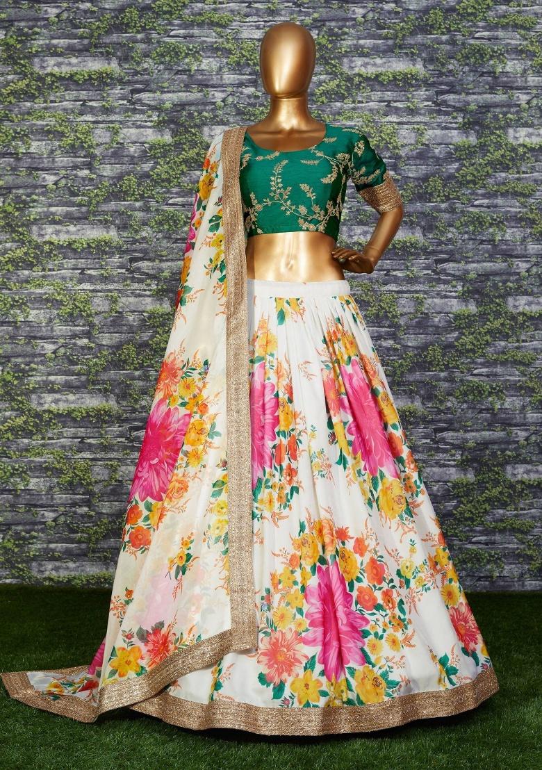 Off White Embroidered Organza Lehenga Set - Indya