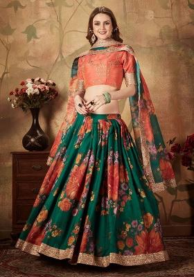 Green Embroidered Organza Lehenga Set
