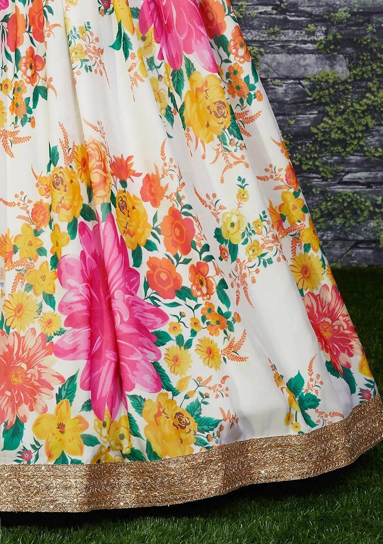 Off White Embroidered Organza Lehenga Set - Indya