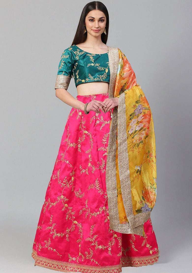 Pink Embroidered Organza Lehenga Set for Diwali and Festive Wear - Indya