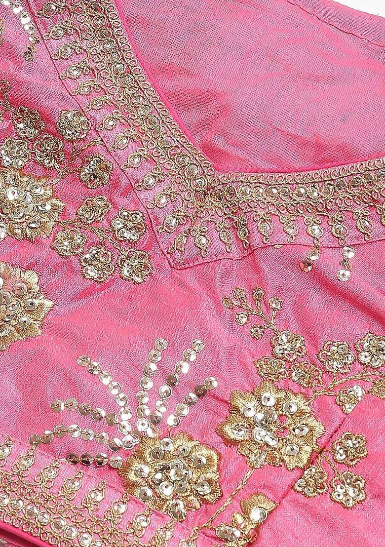 Pink Embroidered Silk Blend Lehenga Set - Indya