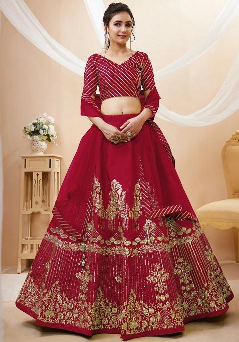 Red Embroidered Silk Lehenga Set